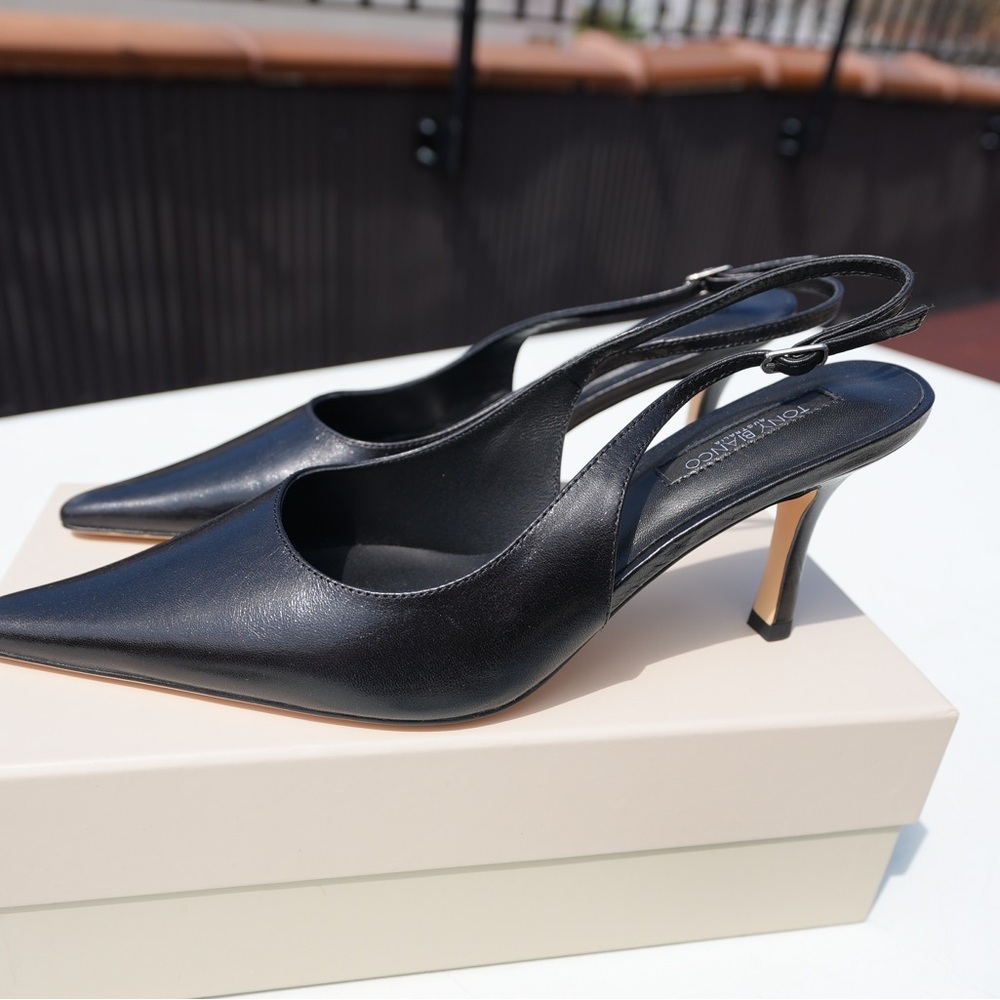 Tony Bianco Samar Black Vintage Slingback Heels Pointed Toe NEW $170